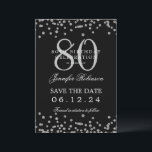 Invitation Silver 80th Birthday Save Date Détails Noir<br><div class="desc">Elégant design "70th Birthday Party" avec faux confettis de parties scintillant & détails texte. Facile à utiliser et facile à personnaliser. Commandez aujourd'hui !</div>