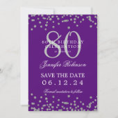Invitation Silver 80th Birthday Save Date Détails Purple (Devant)