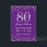 Invitation Silver 80th Birthday Save Date Détails Purple<br><div class="desc">Elégant design "70th Birthday Party" avec faux confettis de parties scintillant & détails texte. Facile à utiliser et facile à personnaliser. Commandez aujourd'hui !</div>