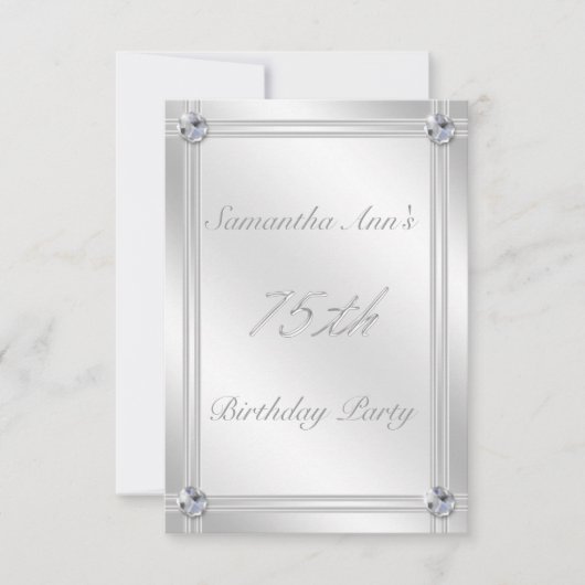 Invitation Silver and Diamonds Look 75th Birthday Party (Devant)