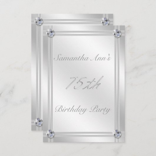 Invitation Silver and Diamonds Look 75th Birthday Party (Devant / Derrière)