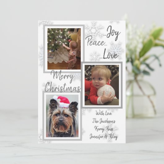 Invitation Silver and Gold Snowflakes Photos de famille Noël (Debout devant)