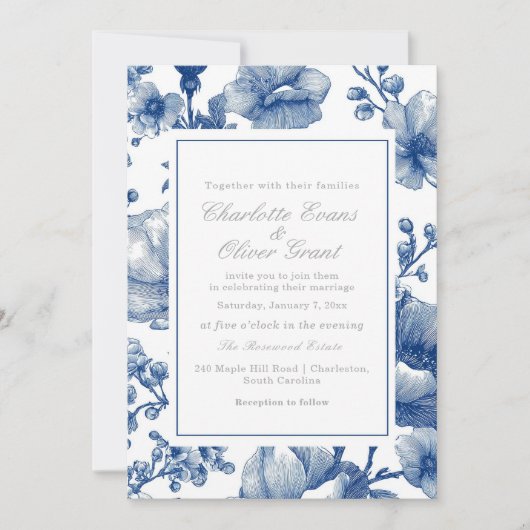 Invitation Silver And Navy Wedding (Devant)