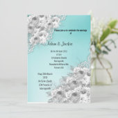 Invitation Silver Aqua Floral LACE ÉLÉGANT MARIAGE MODERNE (Debout devant)