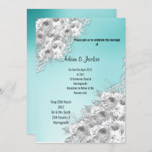 Invitation Silver Aqua Floral LACE ÉLÉGANT MARIAGE MODERNE
