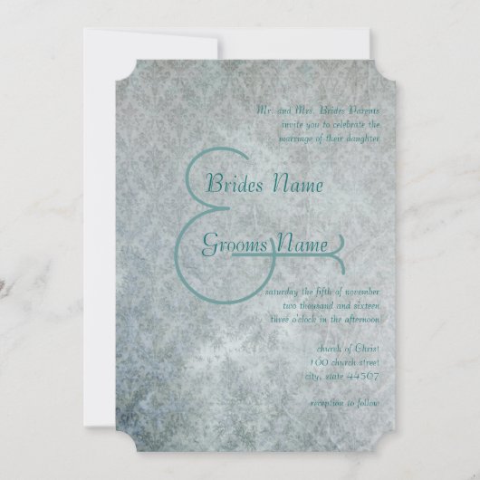 Invitation Silver Aqua Rustique Dentelle Perdue Mariage damas (Devant)
