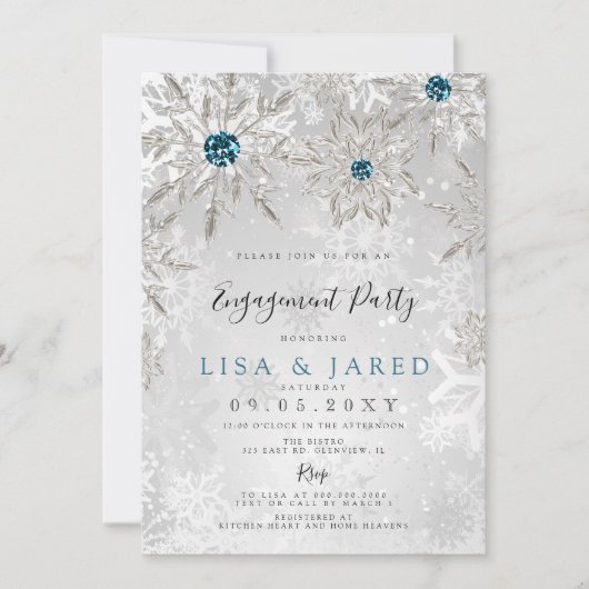 Invitation Silver Aqua Snowflakes (Devant)