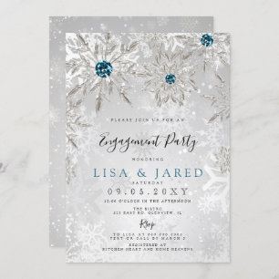 Invitation Silver Aqua Snowflakes