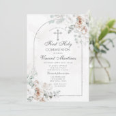 Invitation Silver Arch White Boho Floral First Holy Communion (Debout devant)