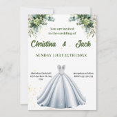 Invitation Silver Ballgown - Sage Botanical Design mariage (Devant)
