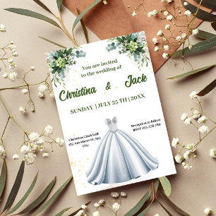 Invitation Silver Ballgown - Sage Botanical Design mariage