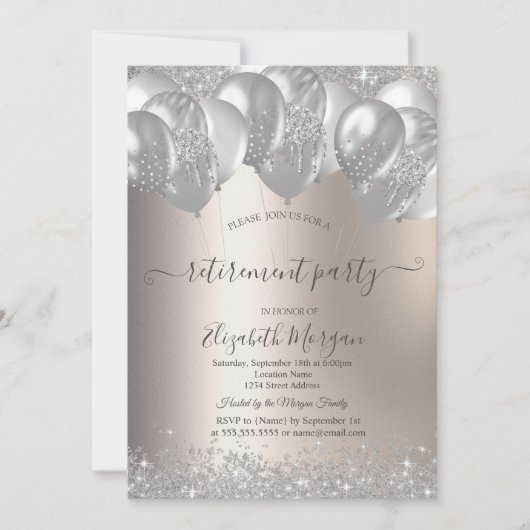 Invitation Silver Balloons Diamonds Retirement Party (Devant)
