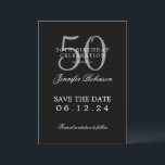 Invitation Silver Black 50th Birthday Enregistrer la date<br><div class="desc">Design élégant "50th Birthday Party" avec un script de typographie formel,  nom personnalisé et texte détaillé. Facile à utiliser et facile à personnaliser. Commandez aujourd'hui !</div>
