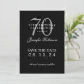 Invitation Silver Black 70th Birthday Enregistrer la date (Debout devant)