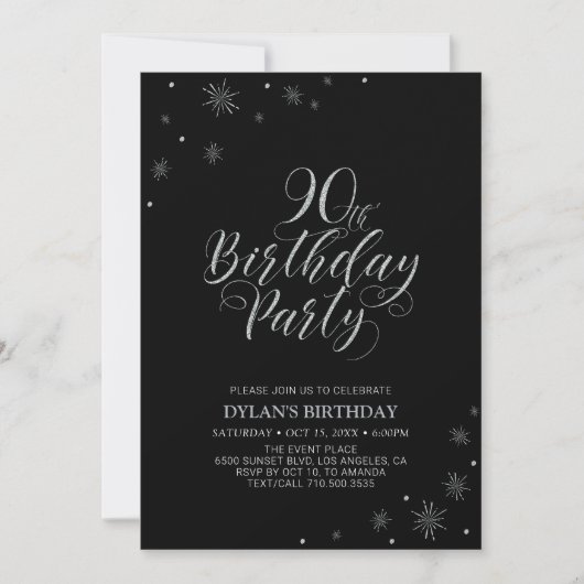 Invitation Silver & Black | 90e Photo Anniversaire (Devant)