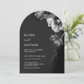 Invitation Silver Black And White Flowers Wedding  (Debout devant)