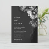 Invitation Silver Black And White Flowers Wedding  (Debout devant)