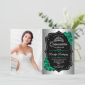 Invitation Silver Black Emerald Green Photo Quinceanera (Debout devant)