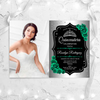 Silver Black Emerald Green Photo Quinceanera