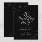 Invitation Silver & Black | Fête de 40 ans chic moderne (Devant / Derrière)