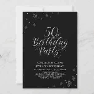 Invitation Silver & Black Fête de 50e anniversaire Moderne