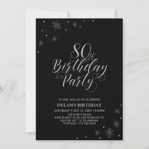 Invitation Silver & Black   Fête de 80 ans chic moderne