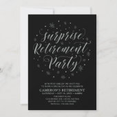 Invitation Silver & Black | Fête de retraite surprise moderne (Devant)