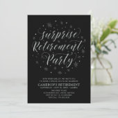 Invitation Silver & Black | Fête de retraite surprise moderne (Debout devant)
