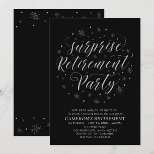 Invitation Silver & Black   Fête de retraite surprise moderne