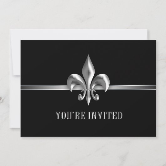 Invitation Silver Black Fleur de Lis (Devant)