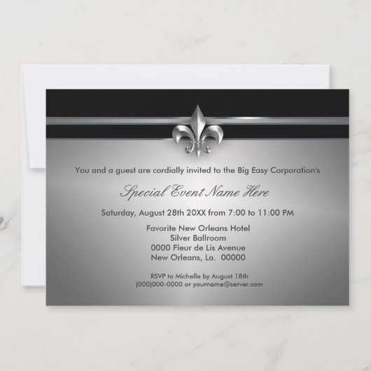 Invitation Silver Black Fleur de Lis (Dos)