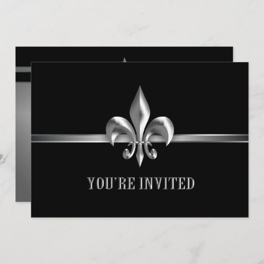 Invitation Silver Black Fleur de Lis (Devant / Derrière)