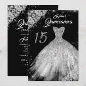 Invitation Silver Black Lace Diamond Étincelle Gown Quinceane (Devant / Derrière)