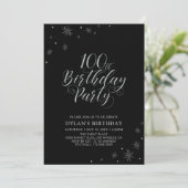 Invitation Silver & Black | Moderne fête d'anniversaire 100 a (Debout devant)