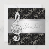 Invitation Silver Black Music Treble Clef Considérant Invitat (Devant)