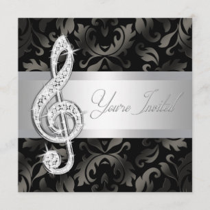 Invitation Silver Black Music Treble Clef Considérant Invitat