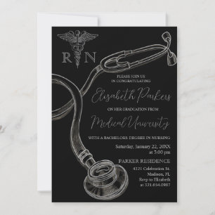 Invitation Silver Black Nursing School Graduation Party
