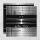 Invitation Silver Black Stripes Mans 21e fête d'anniversaire (Devant / Derrière)