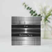 Invitation Silver Black Stripes Mans 21e fête d'anniversaire (Debout devant)
