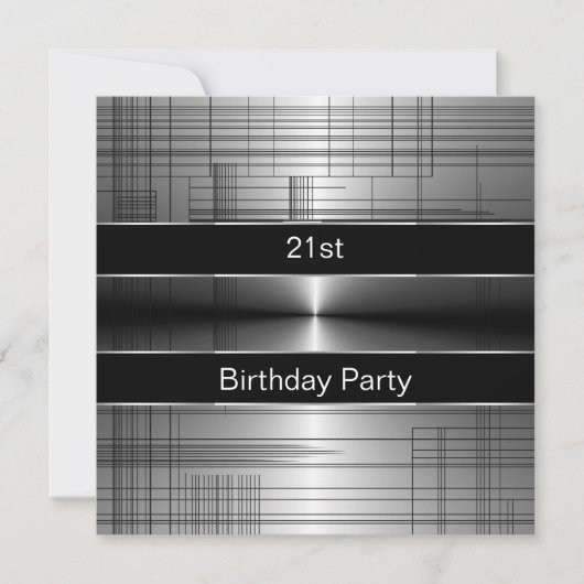 Invitation Silver Black Stripes Mans 21e fête d'anniversaire (Devant)