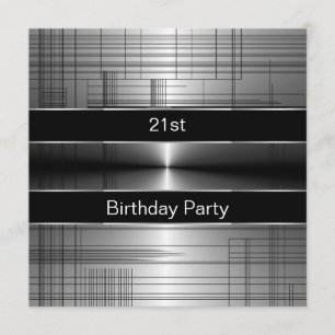 Invitation Silver Black Stripes Mans 21e fête d'anniversaire