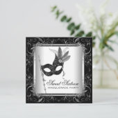 Invitation Silver Black White Sweet 16 Masquerade Party (Debout devant)