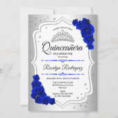 Invitation Silver Blanc Royal Blue Photo Quinceanera (Devant)