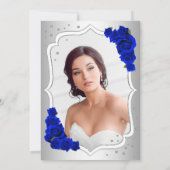 Invitation Silver Blanc Royal Blue Photo Quinceanera (Dos)