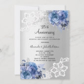 Invitation Silver bleu floral 25e anniversaire mariage luxe (Devant)