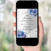 Invitation Silver bleu floral 25e anniversaire mariage luxe