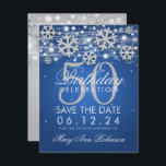 Invitation Silver Blue 50th Birthday Enregistrer la date Hive<br><div class="desc">Elégant design "50th Birthday Party" avec Silver Faux Parties scintillant Snowflakes & bokeh lumières brillantes,  et nom personnalisé   détails texte. Facile à utiliser et facile à personnaliser. Commandez aujourd'hui !</div>