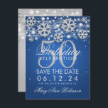 Invitation Silver Blue 50th Birthday Enregistrer la date Hive<br><div class="desc">Elégant design "50th Birthday Party" avec Silver Faux Parties scintillant Snowflakes & bokeh lumières brillantes,  et nom personnalisé   détails texte. Facile à utiliser et facile à personnaliser. Commandez aujourd'hui !</div>