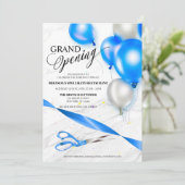 Invitation Silver Blue Balloons Restaurant Grand Ouverture (Debout devant)