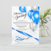 Invitation Silver Blue Balloons Restaurant Grand Ouverture (Debout devant)